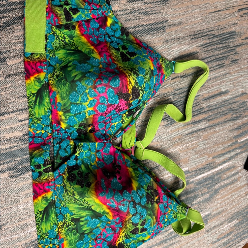 SHEFIT Neon Green and Multicolor Bikini Top